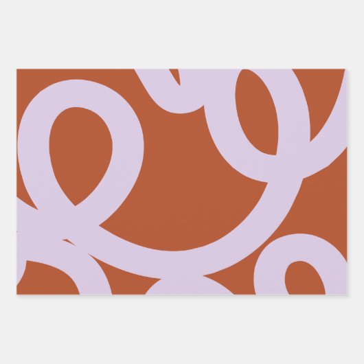 ミッドセンチュリーモダン抽象芸術ライン茶色と紫 ラッピングペーパーシート (正面)