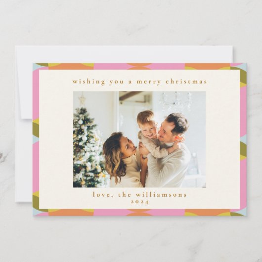 ミッドセンチュリーモダン抽象芸術幾何学的クリスマスフォト シーズンカード (正面)