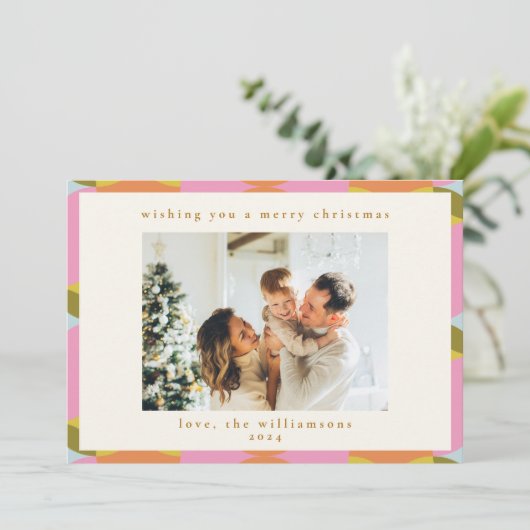 ミッドセンチュリーモダン抽象芸術幾何学的クリスマスフォト シーズンカード (スタンド正面)