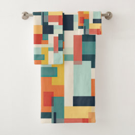 ミッドセンチュリーモダン抽象芸術幾何色ブロック バスタオルセット