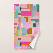 ミッドセンチュリーモダン抽象芸術幾何色ブロック バスタオルセット (ハンドタオル)