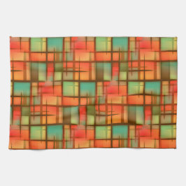 ミッドセンチュリーモダン抽象芸術格子青グリーンレッド キッチンタオル