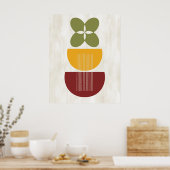 ミッドセンチュリーモダン抽象芸術植物赤い黄色 ポスター (キッチン)