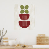 ミッドセンチュリーモダン抽象芸術植物赤グリーン ポスター (キッチン)