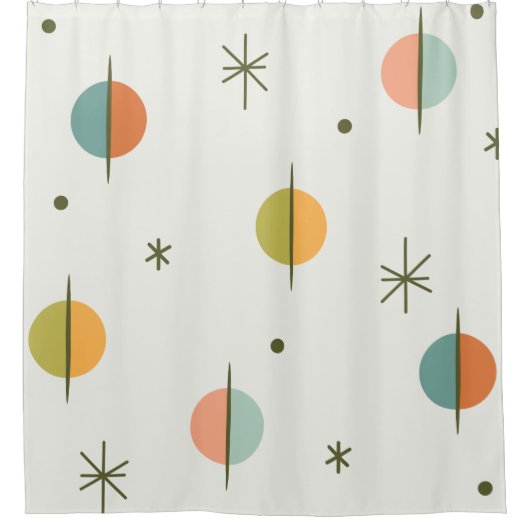 ミッドセンチュリーモダン抽象芸術球と星 シャワーカーテン (正面)