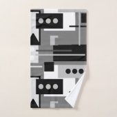 ミッドセンチュリーモダン抽象芸術白黒とグレー バスタオルセット (ハンドタオル)