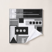 ミッドセンチュリーモダン抽象芸術白黒とグレー バスタオルセット (ウォッシュタオル)