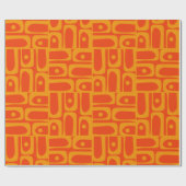 ミッドセンチュリーモダン抽象芸術花束パターンオレンジ ラッピングペーパー (フラット)