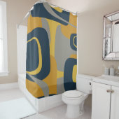 ミッドセンチュリーモダン抽象芸術2マスタードネイビーグレイ シャワーカーテン (インサイチュ)