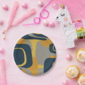 ミッドセンチュリーモダン抽象芸術2マスタードネイビーグレイ ペーパープレート (パーティー)