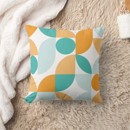 ミッドセンチュリーモダン抽象芸術26アクア、ティール(緑がかった色)、オレンジ クッション (ブランケット)