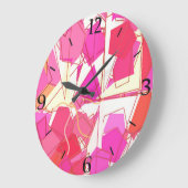 ミッドセンチュリーモダン抽象芸術、明るい赤紫色、サンゴ ラージ壁時計 (傾斜)