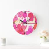 ミッドセンチュリーモダン抽象芸術、明るい赤紫色、サンゴ ラージ壁時計 (ホーム)