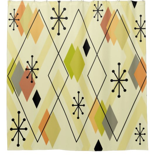 ミッドセンチュリーモダン散乱ダイヤモンドチャートルーズ シャワーカーテン (正面)
