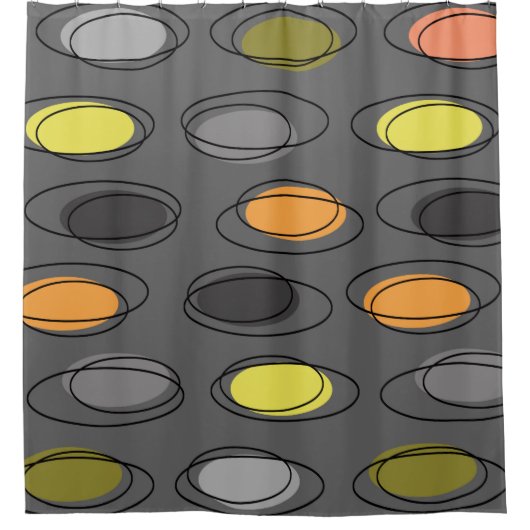 ミッドセンチュリーモダン楕円スクライブズ石板グレー シャワーカーテン (正面)