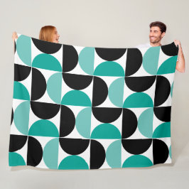 ミッドセンチュリーモダン白黒とミント フリースブランケット