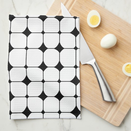 ミッドセンチュリーモダン白黒幾何学模様 キッチンタオル (四つ折り)