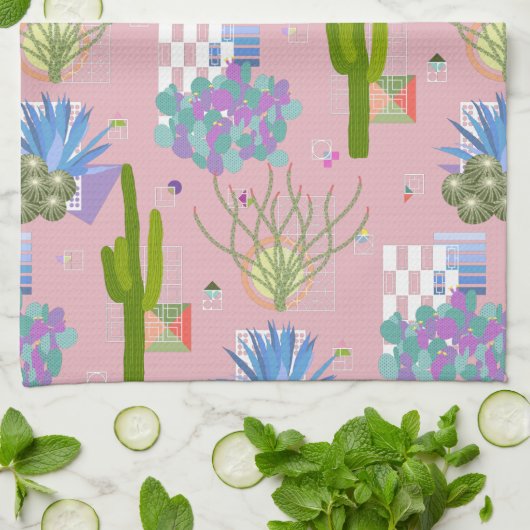 ミッドセンチュリーモダン砂漠の風景l任意の色 キッチンタオル (折り畳み)