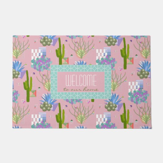 ミッドセンチュリーモダン砂漠の風景l任意の色 ドアマット (正面)