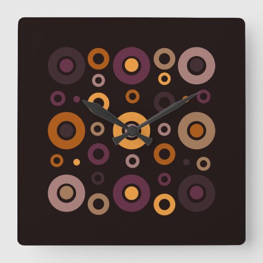 ミッドセンチュリーモダン秋幾何学 スクエア壁時計 (正面)