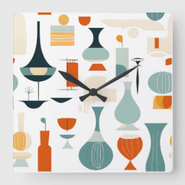 ミッドセンチュリーモダン花瓶の形（白） スクエア壁時計