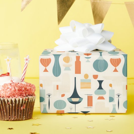 ミッドセンチュリーモダン花瓶形 ラッピングペーパー (誕生日パーティー)