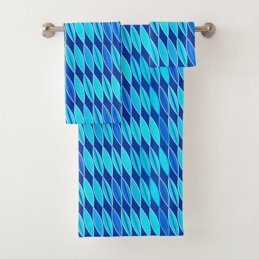 ミッドセンチュリーモダン葉、CobaltとSky Blue バスタオルセット (インサイチュ)