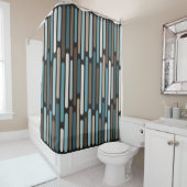 ミッドセンチュリーモダン薄型ストライプターコイズブラウン シャワーカーテン (インサイチュ)