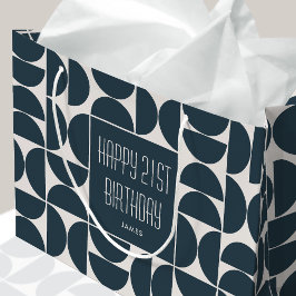 ミッドセンチュリーモダン誕生日レトロ21stブルーブラック ラージペーパーバッグ