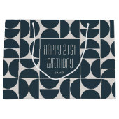 ミッドセンチュリーモダン誕生日レトロ21stブルーブラック ラージペーパーバッグ (正面)