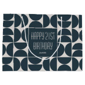 ミッドセンチュリーモダン誕生日レトロ21stブルーブラック ラージペーパーバッグ (裏面)