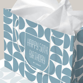 ミッドセンチュリーモダン誕生日レトロ50thブルー ラージペーパーバッグ