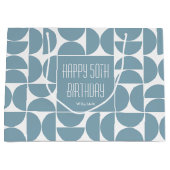 ミッドセンチュリーモダン誕生日レトロ50thブルー ラージペーパーバッグ (正面)