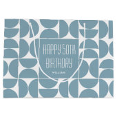 ミッドセンチュリーモダン誕生日レトロ50thブルー ラージペーパーバッグ (裏面)