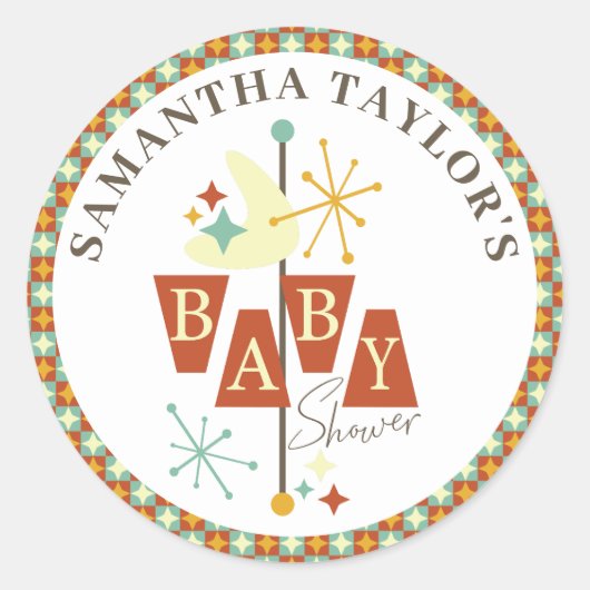 ミッドセンチュリーモダン赤ちゃんシャワー好意ステッカー ラウンドシール (正面)