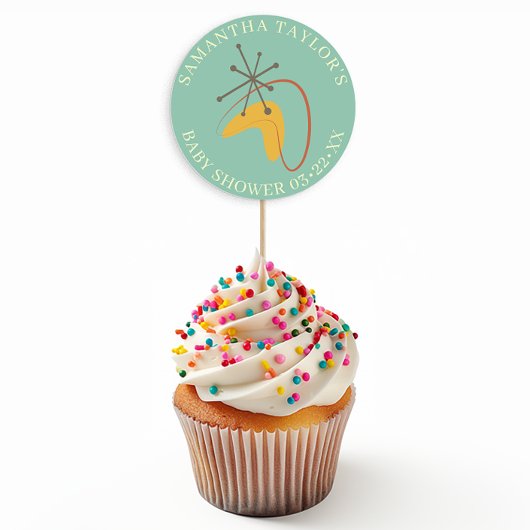 ミッドセンチュリーモダン赤ちゃんシャワー好意ステッカー ラウンドシール