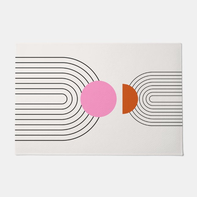 ミッドセンチュリーモダン02日とレインボークリームピンク ドアマット (正面)