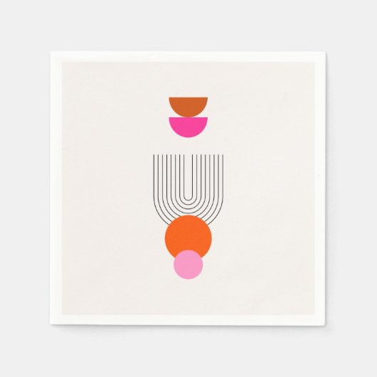 ミッドセンチュリーモダン03抽象芸術アーチピンクオレンジ スタンダードカクテルナプキン (正面)