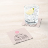 ミッドセンチュリーモダン05日とレインボー赤面ピンク スクエアペーパーコースター (インサイチュ)