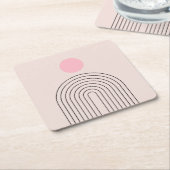 ミッドセンチュリーモダン05日とレインボー赤面ピンク スクエアペーパーコースター (アングル)