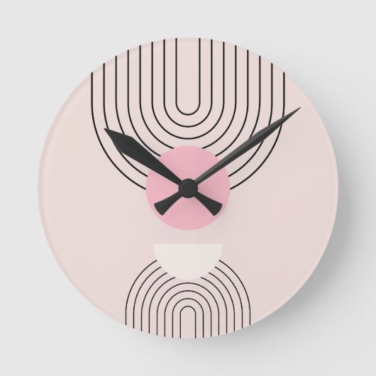 ミッドセンチュリーモダン06赤面ピンクボホアーチ ラウンド壁時計 (正面)