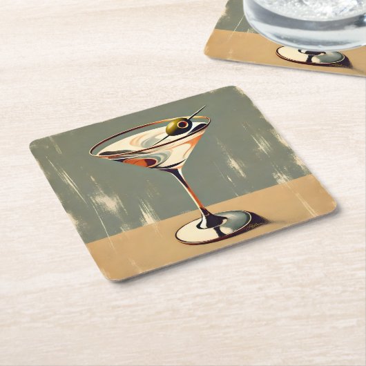 ミッドセンチュリーモダン1オリーブ・マルティ絵を描ニ スクエアペーパーコースター (アングル)