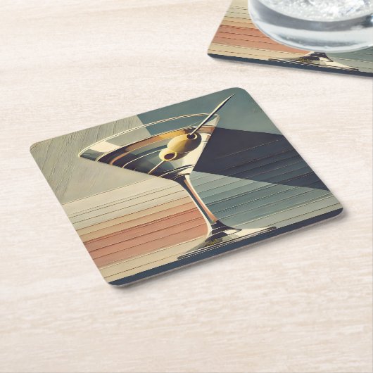 ミッドセンチュリーモダン2オリーブ・マルティーニ・カクテルアワー スクエアペーパーコースター (アングル)