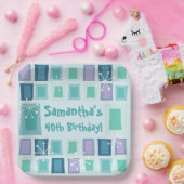 ミッドセンチュリーモダン40thバースデーアクアマリン ペーパープレート (パーティー)