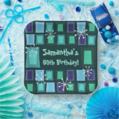 ミッドセンチュリーモダン60th誕生日ティール(緑がかった色) ペーパープレート (パーティー)