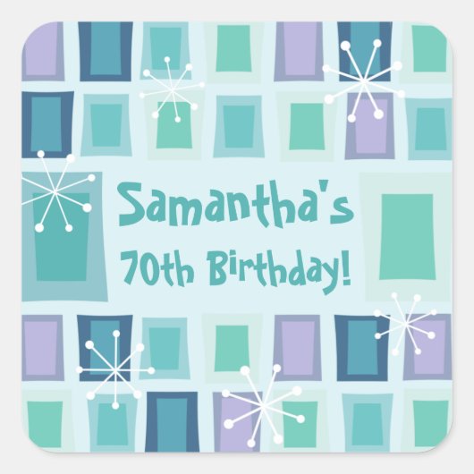 ミッドセンチュリーモダン70th誕生日アクアマリン スクエアシール (正面)