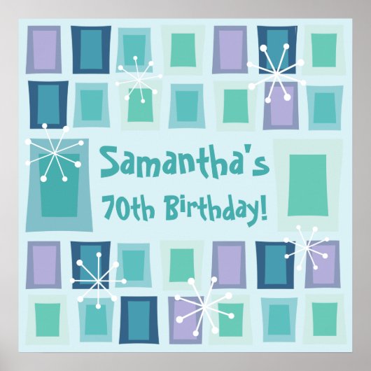ミッドセンチュリーモダン70th誕生日アクアマリン ポスター (正面)