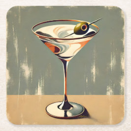 ミッドセンチュリーモダン オリーブマティーニの絵画 スクエアペーパーコースター