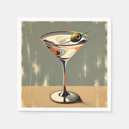 ミッドセンチュリーモダン オリーブマティーニの絵画 スタンダードカクテルナプキン