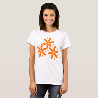 ミッドセンチュリーモダン オレンジ 幾何学 フラワー Tシャツ